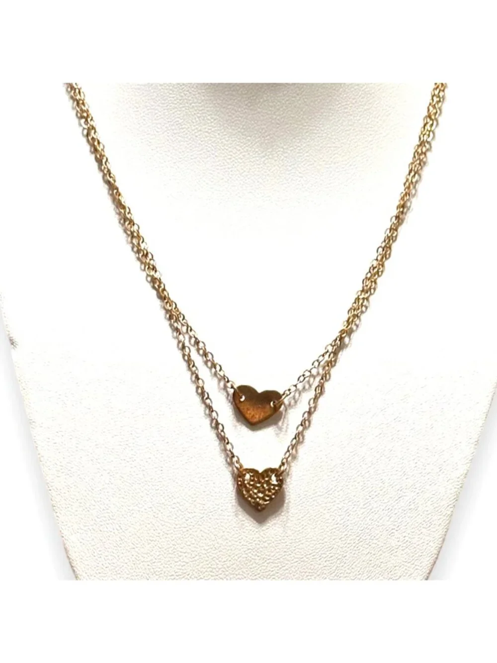 Dainty Heart Layered Necklace 14K Gold Plated 2 Hearts Pendant Chain Gift